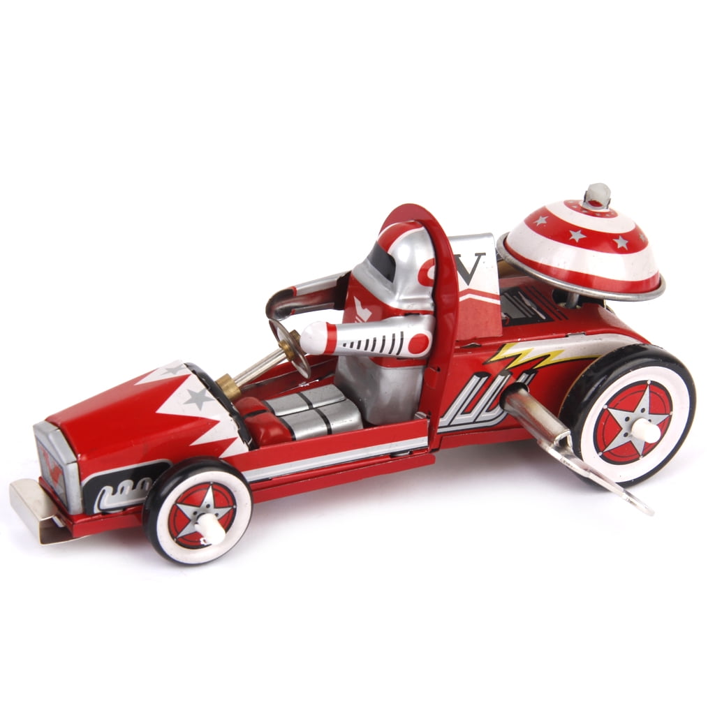 Vintage Retro Clockwork Racing Car Tin Toy w/ Wind-up Key Collectible Toys 