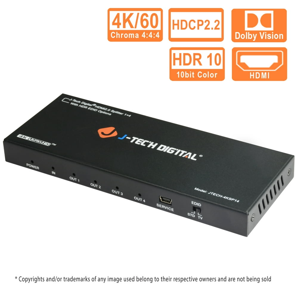 HDMI Splitter 1 in 4 Out 18Gbps 4K@60Hz HDR10, Dolby Vision by J-Tech