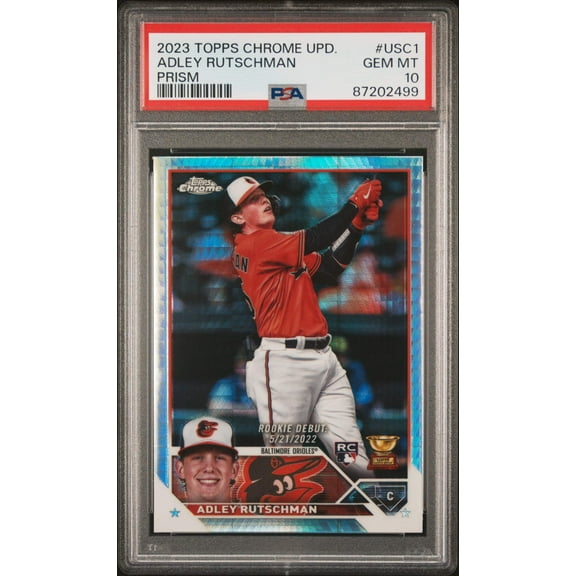 Graded 2023 Topps Chrome Update Adley Rutschman #USC1 Prism Rookie RC Baseball Card PSA 10 Gem Mint