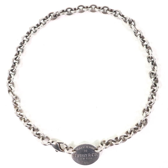 Pre-Owned TIFFANY & Co. Return to Tiffany SV925 Oval Tag Choker Necklace, Silver,... (Good)