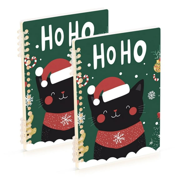 FORMRS 1-Subject Spiral Notebook 8" x 5" College Ruled 60 Refillable Sheet, 2 Pack, Christmas Cat