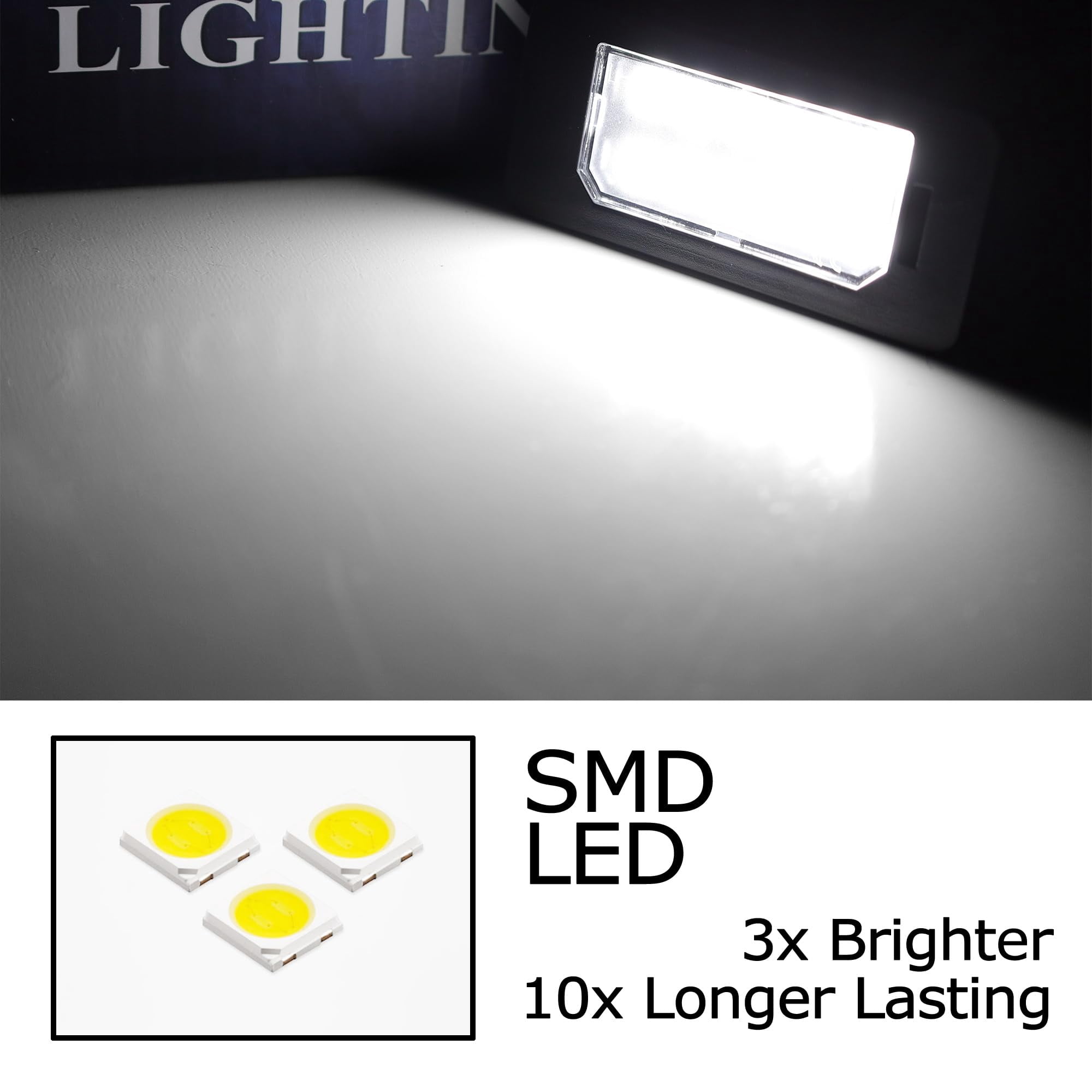 Can-Bus Error Free OEM-Fit 3W Full LED License Plate Light Kit For BMW G20 3 Series, G30 5 Series, G05 X5, Powered By 12-Piece Xenon White LED Diodes