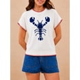thumbnail image 3 of Womens Lobster Sweater Shirt Crochet Tshirts Short Sleeve Crew Neck Causal Knit Summer Tops Blue XXL, 3 of 5
