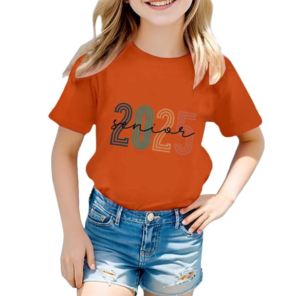 Little Kid Children's Casual Fashion Graduation Season Printed Round Neck Short Sleeved T Shirt Girls Oatmeal Top Girls Tops Age 5 Size 6 Tops for under Shirt( 3 13 Years Old) 4-5 Years Orange