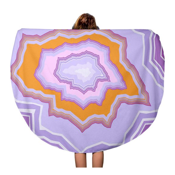 JSDART 60 inch Round Beach Towel Blanket Purple Agate Geode Slice Amethyst Gem Crystal Slabs Beautiful Travel Circle Circular Towels Mat Tapestry Beach Throw