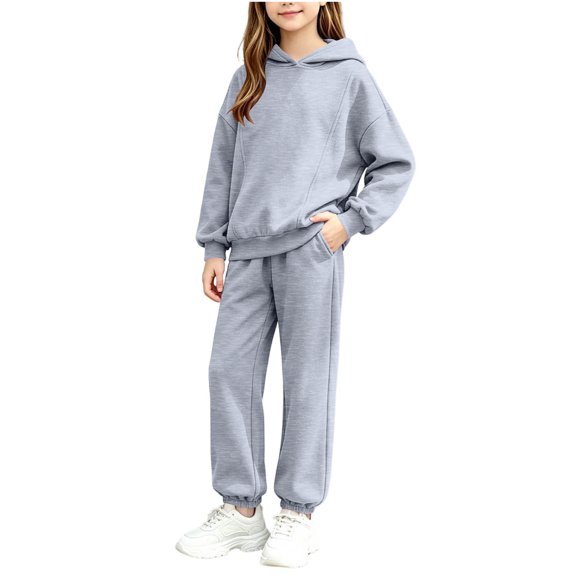 Enjoytime Girls Two Piece Set Long Sleeve Hooded Sweatshirt Pockets Sweatpants Outfits Fall Winter Soft Casual Sweatsuit Sets
