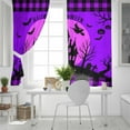 thumbnail image 5 of Fsddascl Halloween Blackout Curtains for Bedroom/Living Room, Thermal Insulated Kitchen Curtains, Moon Bat Castle Bat Plaid Black Purple Pink Grommet Darkening Window Treatment Drapes 42"x84"x2, 5 of 6