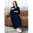 thumbnail image 5 of Robes for Women, LOFIR Long Womens Robes, Cozy Soft Fluffy Fleece Front Zipper Robe, Warm Plush Winter Bathrobe with Side Pockets, Dark Blue, M, 5 of 6