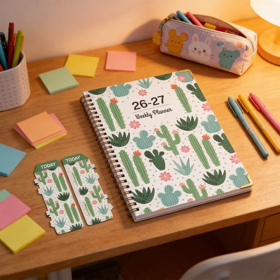 Tuvgenk Spiral Notebook A5 Multicolor Floral Notebook Planner Work and Exercise Schedule Book Lay-Flat Cactus Travel Diary