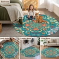 thumbnail image 6 of 3ft Round Rug, Green Boho Non-Skid Rubber Backing Large Area Rugs - Living Room Bedroom Home Office, Shabby Vintage Ethnic Abstract Floral Art Indoor Floor Mat Carpets Washable Rug, 6 of 9