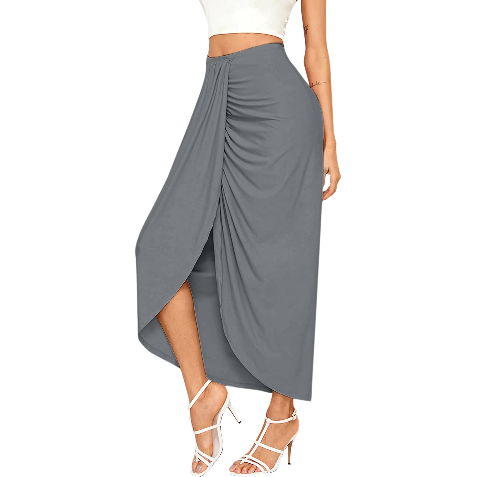 Pencil Skirt for Women Skirt Patterns for Sewing Women Womens Solid Draped Slit High Elastic Waist Casual Skirt Wrap Waist Asymmetrical Skirt Tail