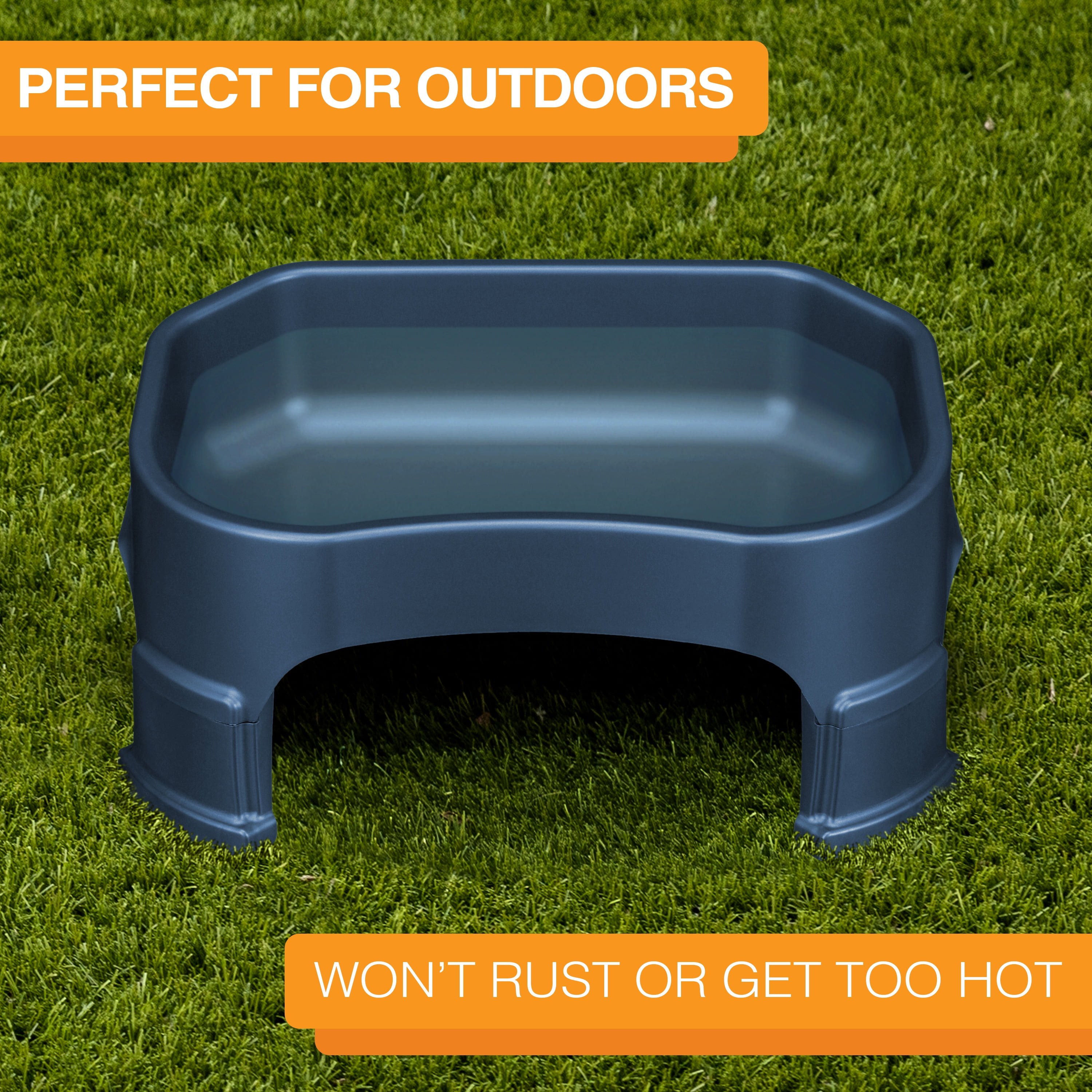 Neater Pets Big Bowl with Leg Extensions for Dogs - Raised for Feeding Comfort - Extra Large Plastic Trough Style Food or Water Bowl for Use Indoors or Outdoors, Dark Blue, 1.25 Gallon (160 Oz.)