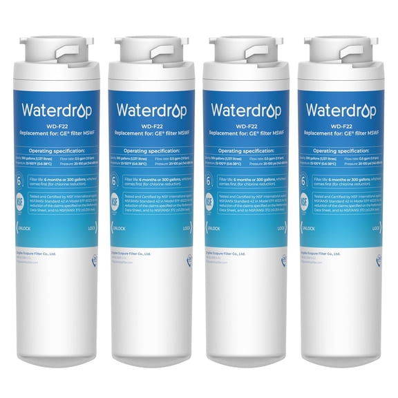 Waterdrop MSWF Refrigerator Water Filter, Replacement for GE® MSWF, 101820A, 101821B, RWF1500A, NSF 42&372 Certified, Pack of 4 (Package May Vary)