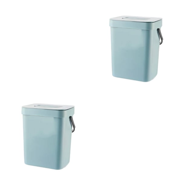 Cateissary Cubo de basura para colgar en la pared del baño, cubo de basura con tapa de cocina, Cubo de basura cubierto con hermeticidad fuerte, Azul 2piezas