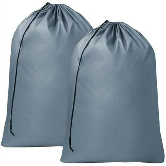 Set of 2 Nylon Laundry Bag with Drawstring Closure - Machine Washable Dirty Clothes Travel Bags for Delicates - Heavy Duty Washable Easy Fit Bags for Baskets or Hampers (30x40 Inches) (Grey)