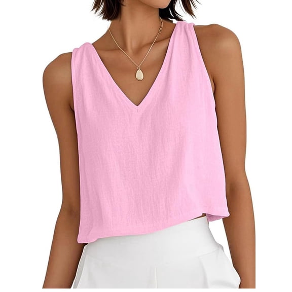 Women'S Crop Tank Tops Spring Summer Sleeveless V Neck Cropped Casual Beach Tops Shirts Pink S