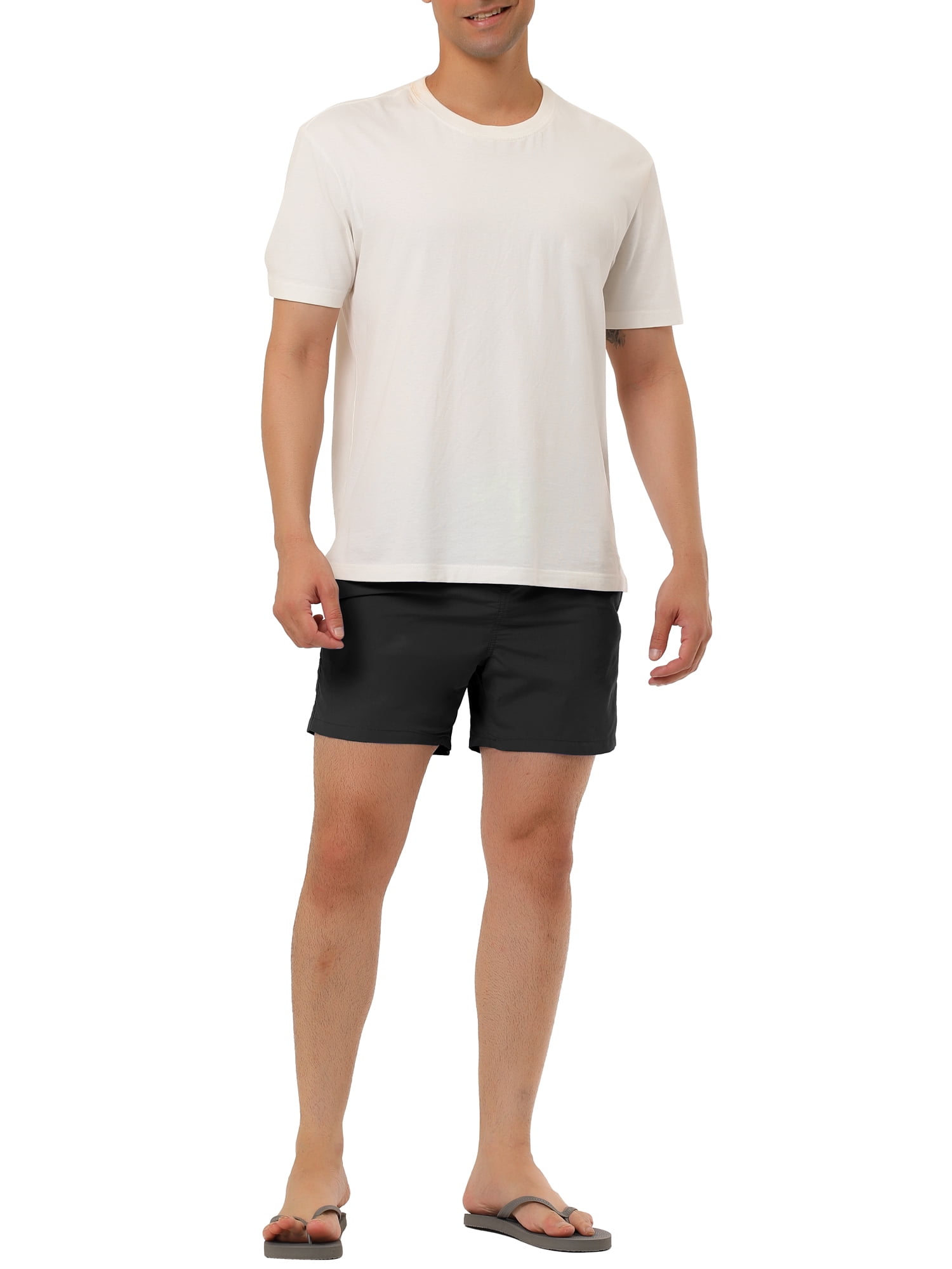 INSPIRE CHIC Father's Day Men's Shorts Summer Beach Shorts Solid Mesh Lining Drawstring Waist Swim Shorts 36 Black