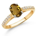 thumbnail image 2 of Gem Stone King 10K Yellow and White Gold Whiskey Quartz and White Lab Grown Diamond Engagement Ring for Women (1.18 Cttw, Oval 8X6MM, Gemstone Birthstone, Size 6), 2 of 4