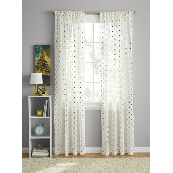 Your Zone Gold Metallic Dot Single Curtain Panel, Indoor, Polyester, 50" W x 84"L, Teen, Child