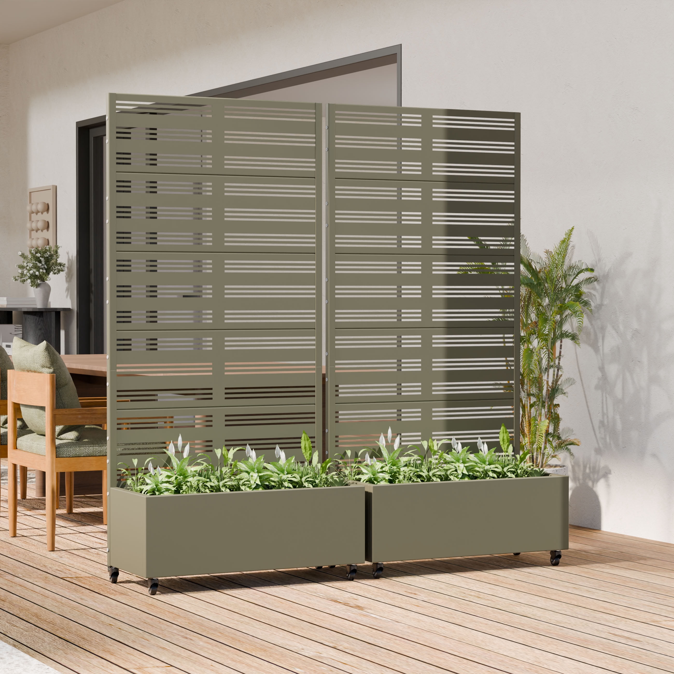 MAYEERTY 5 Panels Outdoor Metal Planter Box, Durable Weather-Resistant Planter, Decorative Metal Flower Box for Patio, Balcony, Garden