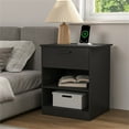 thumbnail image 2 of Hommoo Modern Nightstand with Charging Station, End Side Table Bedside Table with Drawer and Open Storage, Black, 2 of 9