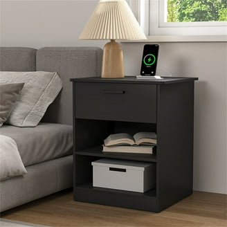 Furinno TIDUR Nightstand, Set Of 2 – End Table With Drawer & Open Shelf, Dark Americano Finish
