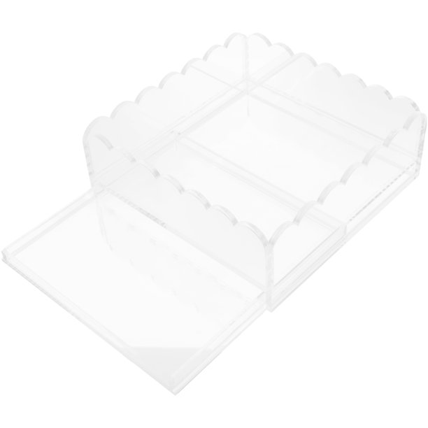 OUNONA Organizador Acrílico Con Borde Scalloped Y Cajón Para Exhibir Fotos Y Objetos Decorativos