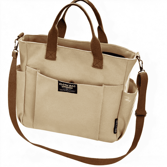 Thick Canvas Tote Bag for Women, Structured Standable Work Shoulder Bag with Detachable Crossbody Strap, Zipper Closure Multi-Pocket Handbag Fits 15.6 Inch Laptop, A4 Documents