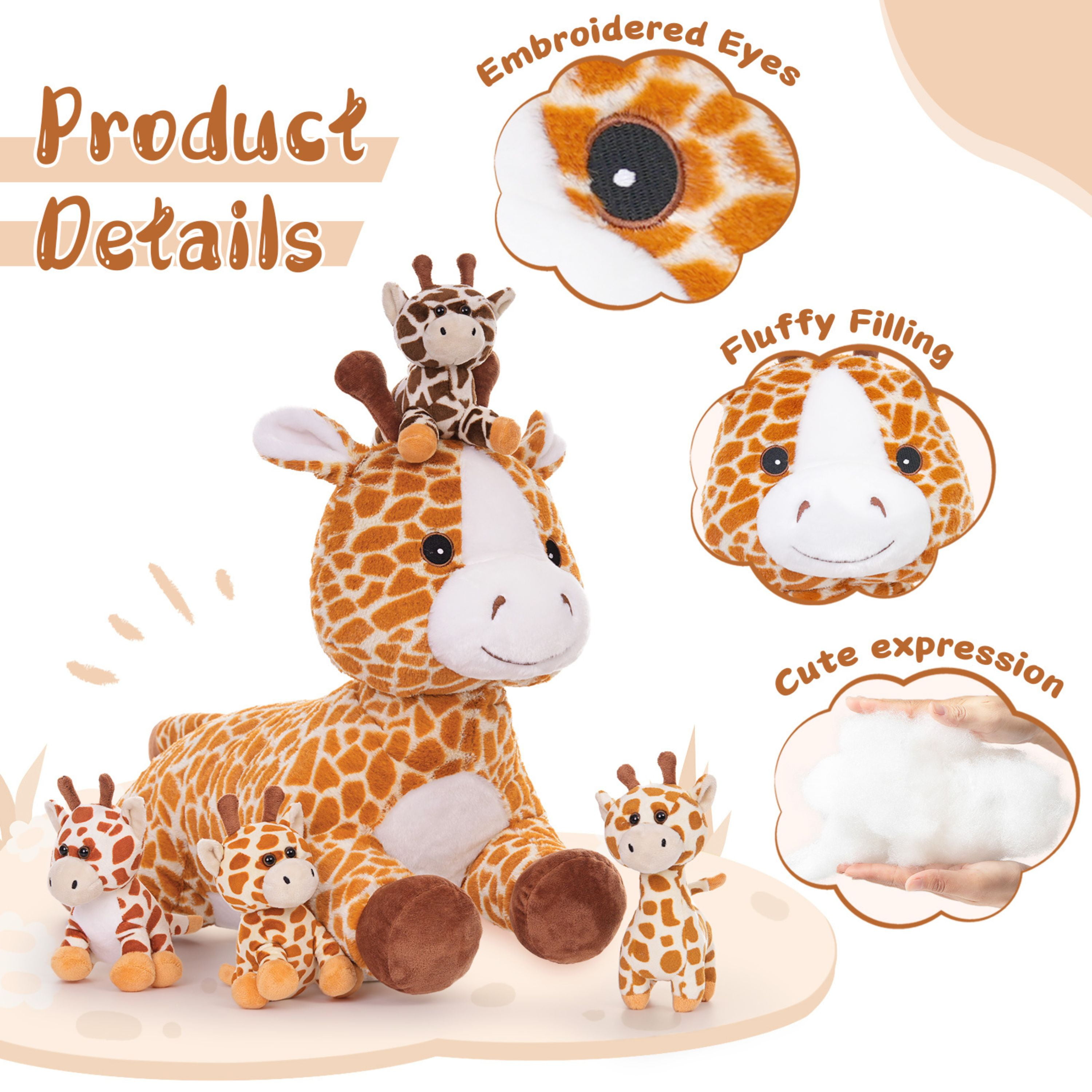 Muiteiur 5Pcs Giraffe Stuffed Animal Set 22" Giraffe Plush Toy with 4 Babies