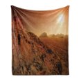 thumbnail image 1 of Galaxy Soft Flannel Fleece Throw Blanket, Landscape from the Movie Fictional Galaxy Clash Pattern Sunset Mountains, Cozy Plush for Indoor and Outdoor Use, 50" x 60", Brown Yellow, by Ambesonne, 1 of 6