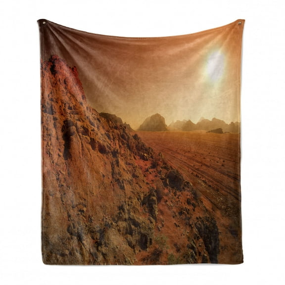 Galaxy Soft Flannel Fleece Throw Blanket, Landscape from the Movie Fictional Galaxy Clash Pattern Sunset Mountains, Cozy Plush for Indoor and Outdoor Use, 70" x 90", Brown Yellow, by Ambesonne