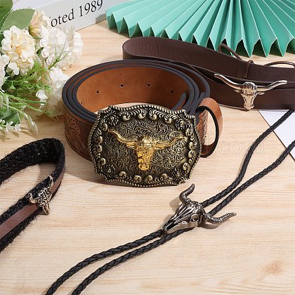 4Pcs 4 Styles PU Leather Waist Belt and Alloy Cattle Bolo 