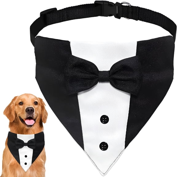GASTROPOD Dog Tuxedo Suit Wedding Bandana Collar with Bow Tie,Adjustable Formal Dog Tux,Engagement Birthday Tuxedo for Small Medium Large Dogs Pets (Large: Neck 15″-25″)