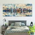 thumbnail image 5 of NYC Canvas Wall Art Abstract Painting Wall Decor Indigo Blue Gray Panoramic Art Print New York Skyline Reflection Pictures Artwork Landscape Living Room Bedroom Decoration, 5 of 6