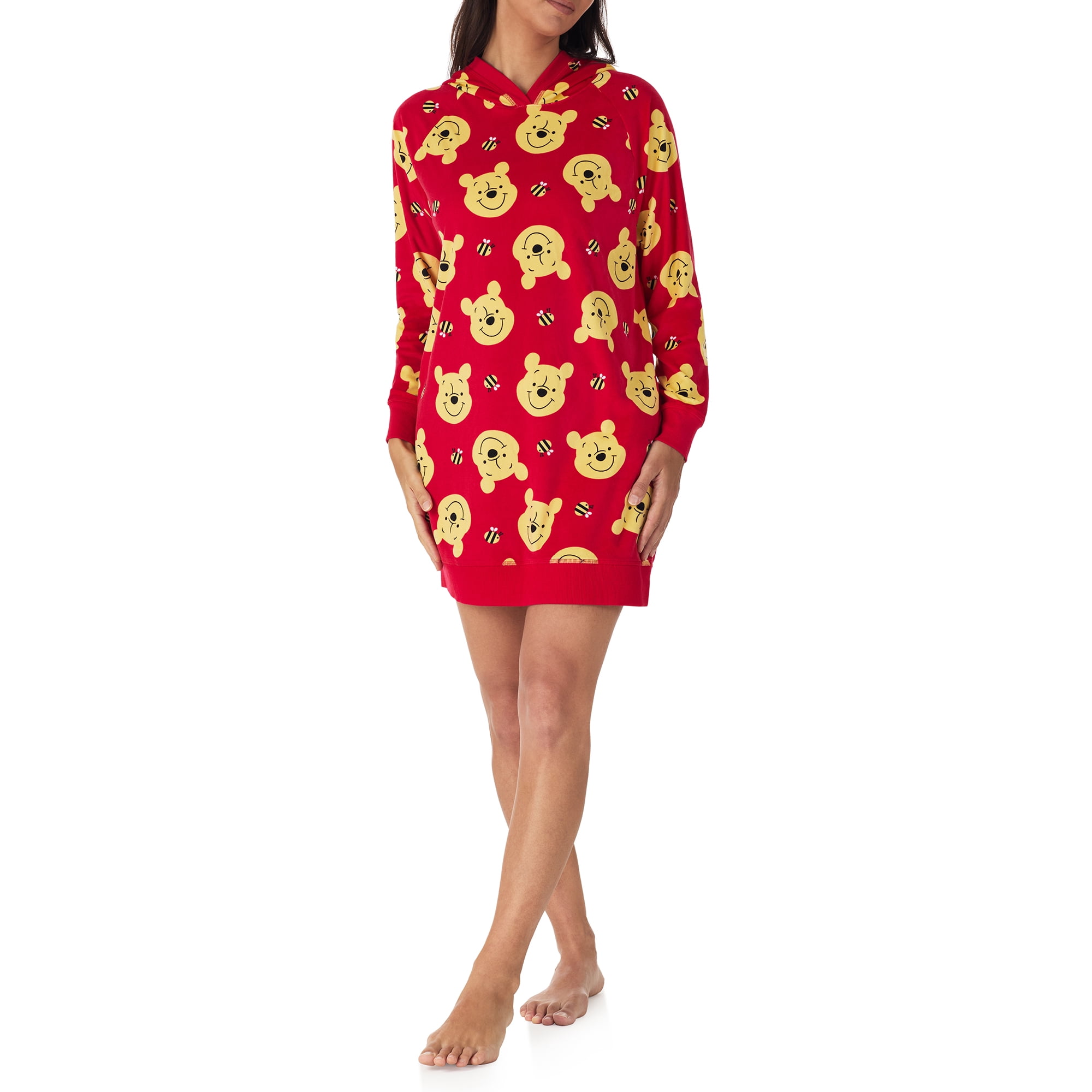 Richard Leeds International Womens Winnie the Pooh Hooded Pajama Lounger Sleep & Lounge Dress - Super Soft Plushy Cozy & Warm Hoodie Loungewear Pajamas Dresses for Women, Red X-Large