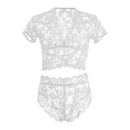 

Aayomet Sexy Lingerie For Women Kinky Women Lingerie Set with Garter Belts Sexy Bra and Panty Set Lace Teddy Bodysuit White M