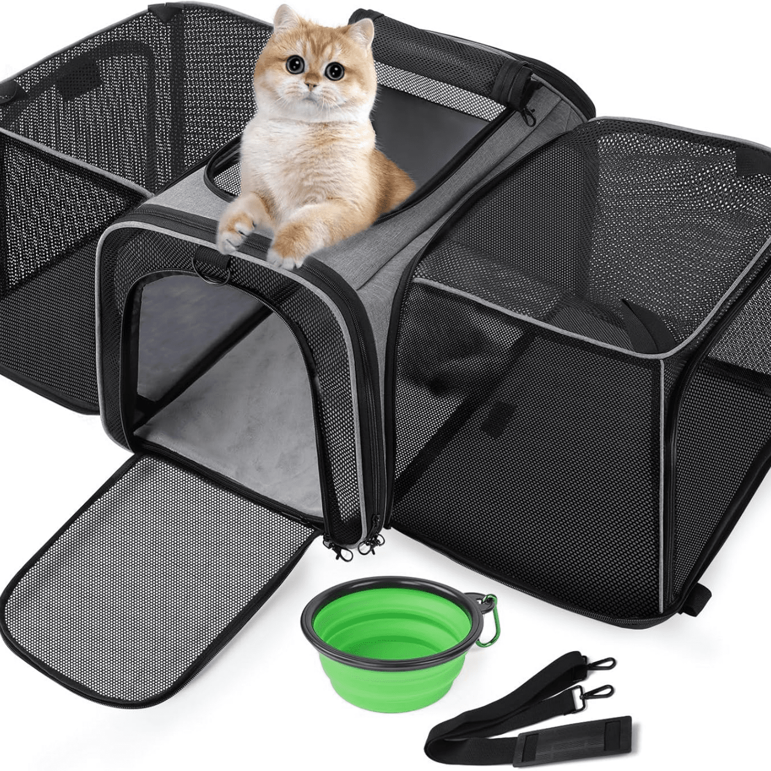 "Expandable Cat Carrier, Soft Side Pet Carrier with Seat Belt, Dog Carriers for Small Dogs, Portable & Foldable Cat Bag Carrier Great for Travel, Outdoor, Hiking, Camping "