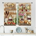 thumbnail image 2 of Farmhouse Kitchen Curtains 27.5Wx39H Inch Rod Pocket Rustic Retro Wooden Plank Fruit Vegetables Food Utensils Art Printed Country Living Room Bedroom Window Drapes Treatment Fabric 2 Panels, 2 of 5