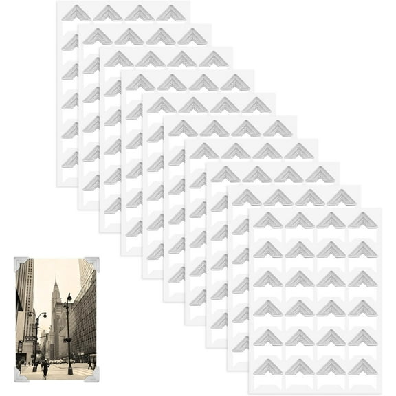 240 Pcs Silver Photo Corners Self Adhesive Picture Corners, Scrapbook Photo Corner Stickers, Photo Mounting Corners for Photo Album, Picture Frames, Journal, 10 Sheets