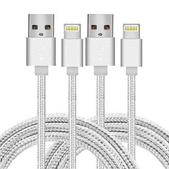 2 Meter Phone Charger Cable, 6FT Nylon Braided USB Fast Charging Cable Cord Case Compatible - Silver (2-Pack)