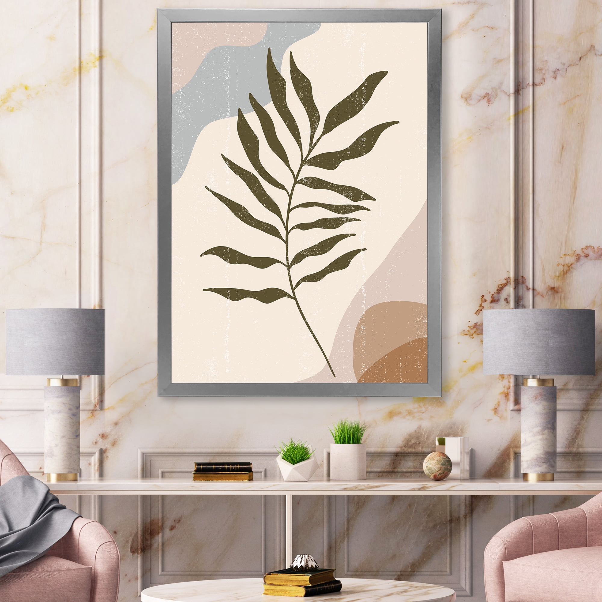 Designart 'Abstract Botanical Minimalist Leaf In Earth Tones I' Modern Framed Art Print