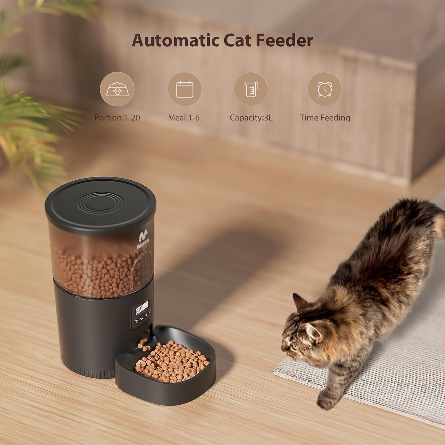 IMIPAW Automatic Cat Feeders, 3L Timed Cat Food Dispenser with Clog-Free Design, Dog Pet Feeder