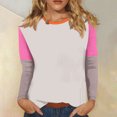thumbnail image 2 of miqiqism Womens Long Length Sleeve Tops Juniors Casual Basic Slim Fit T-Shirts Trendy Round Neck Cute Tunic Tops Casual Colorblock Blouses for Women 2024,Hot Pink,XX-Large, 2 of 5