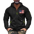 thumbnail image 3 of Men's Flag Print Zip Up Hoodie with Arm Pocket, Casual Cardigan Style Sweatshirt, Large Size Fleece Jacket for Veterans Day, Christmas, Patriotic Apparel,Black,L, 3 of 5