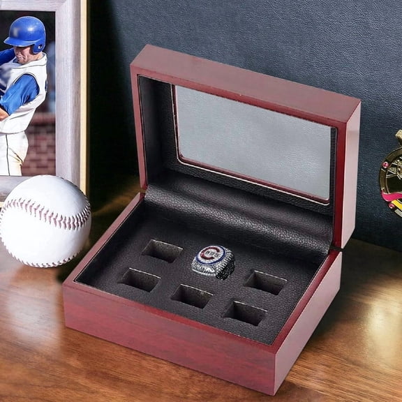 Championship Ring Display Case, Solid Wood Display Box for Baseball, Softball, Sports & Replica Rings, 6 Slots