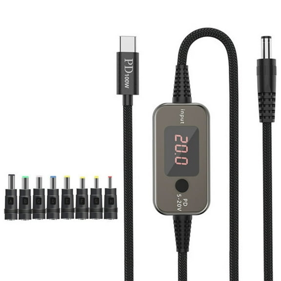 PD100W USB C to DC5521 Fast Charging Cord 5V 9V 12V 15V 20V 5A Adjustable Power Supply Cable With Multiple Adapters