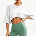 thumbnail image 6 of DYTTDG Women's Loose Fit Cropped Top | Round Neck 3/4 Sleeve Casual Workout T-Shirt Pullover, Sporty Everyday Top, 6 of 8