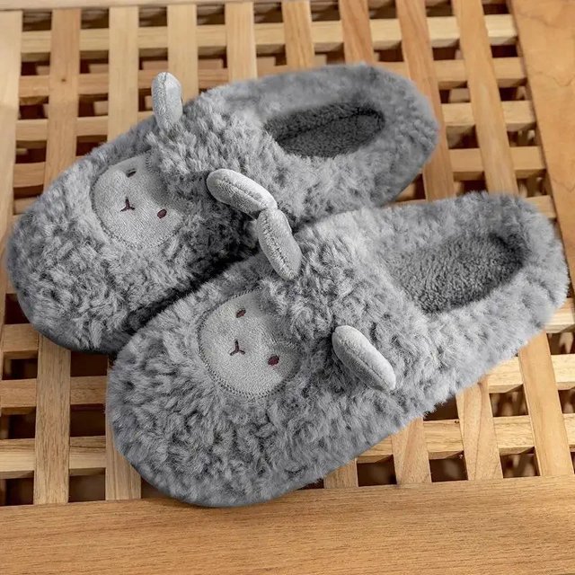 Zapatillas de oveja bonitas antideslizantes con plataforma gruesa de invierno para hombre, sandalias cálidas de algodón con piel para interiores, zapatos de dibujos animados para parejas y mujeres