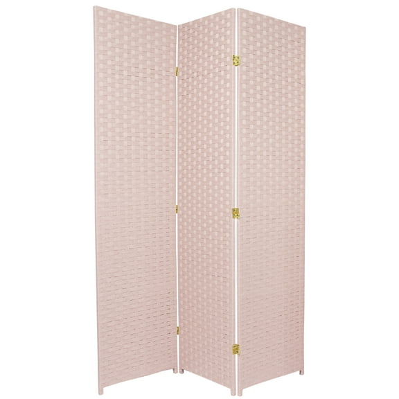 6 ft. Tall Faux Rattan Fiber Weave Privacy Screen Room Divider Soft Pink 3 Panel