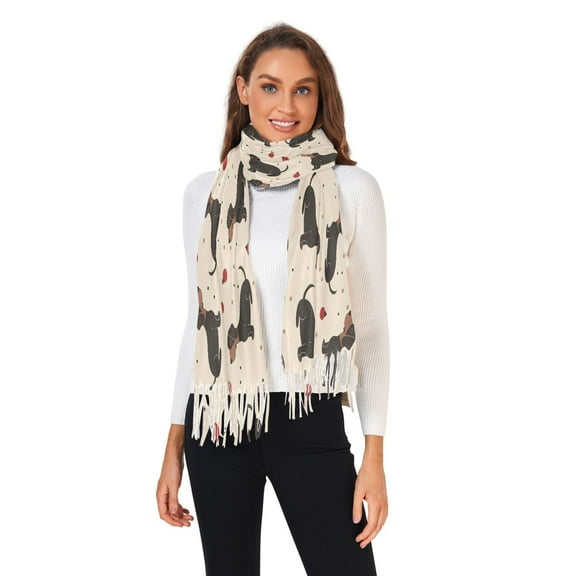 Winter Scarves for Women Dachshund Dogs with Christmas Decorations Fashion Pashmina Shawl Wraps Long Blanket Scarf for Fall Spring